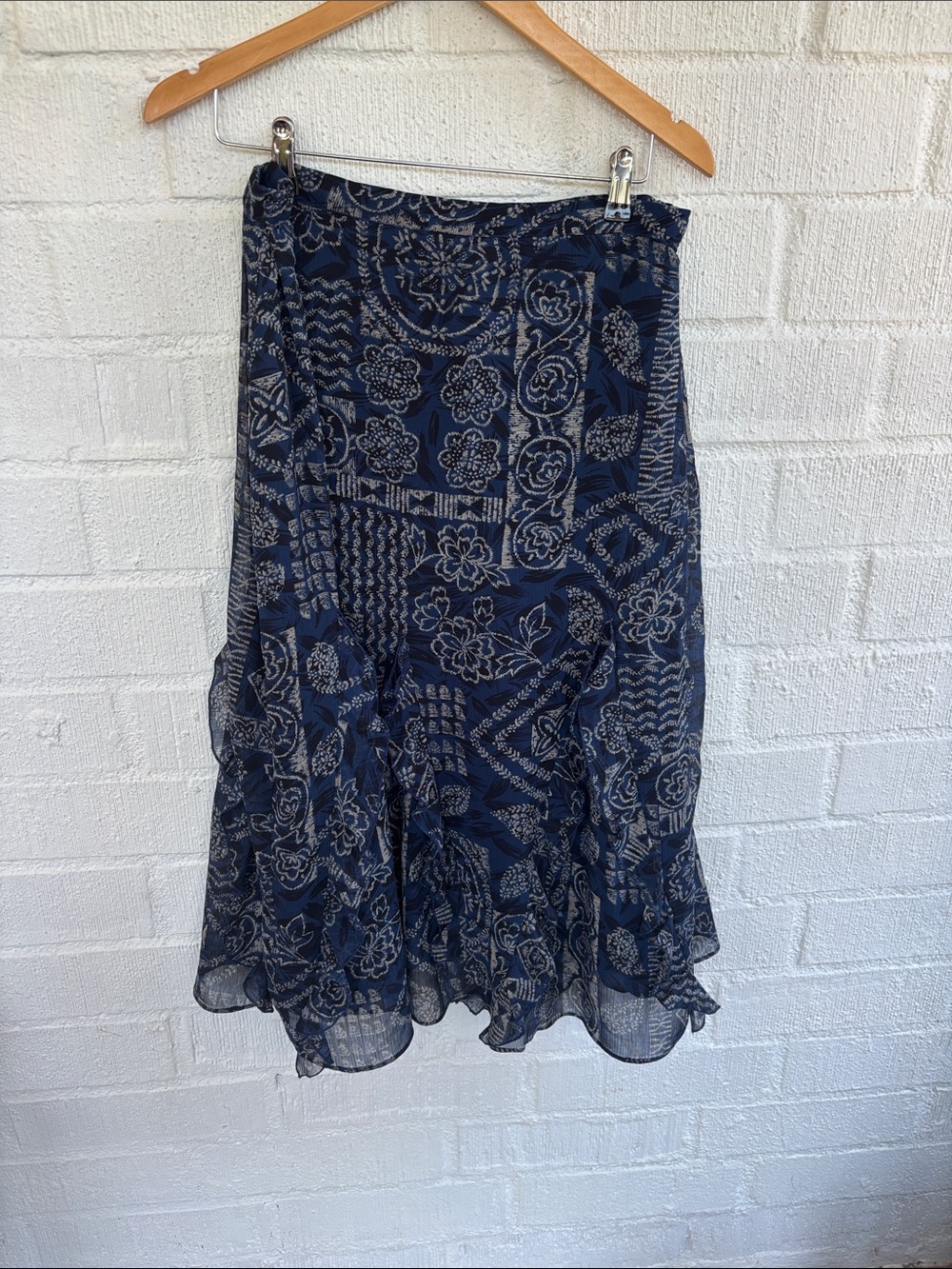 Coldwater Creek Floral Print Midi Skirt with Ruffle Hem Skirt sz L